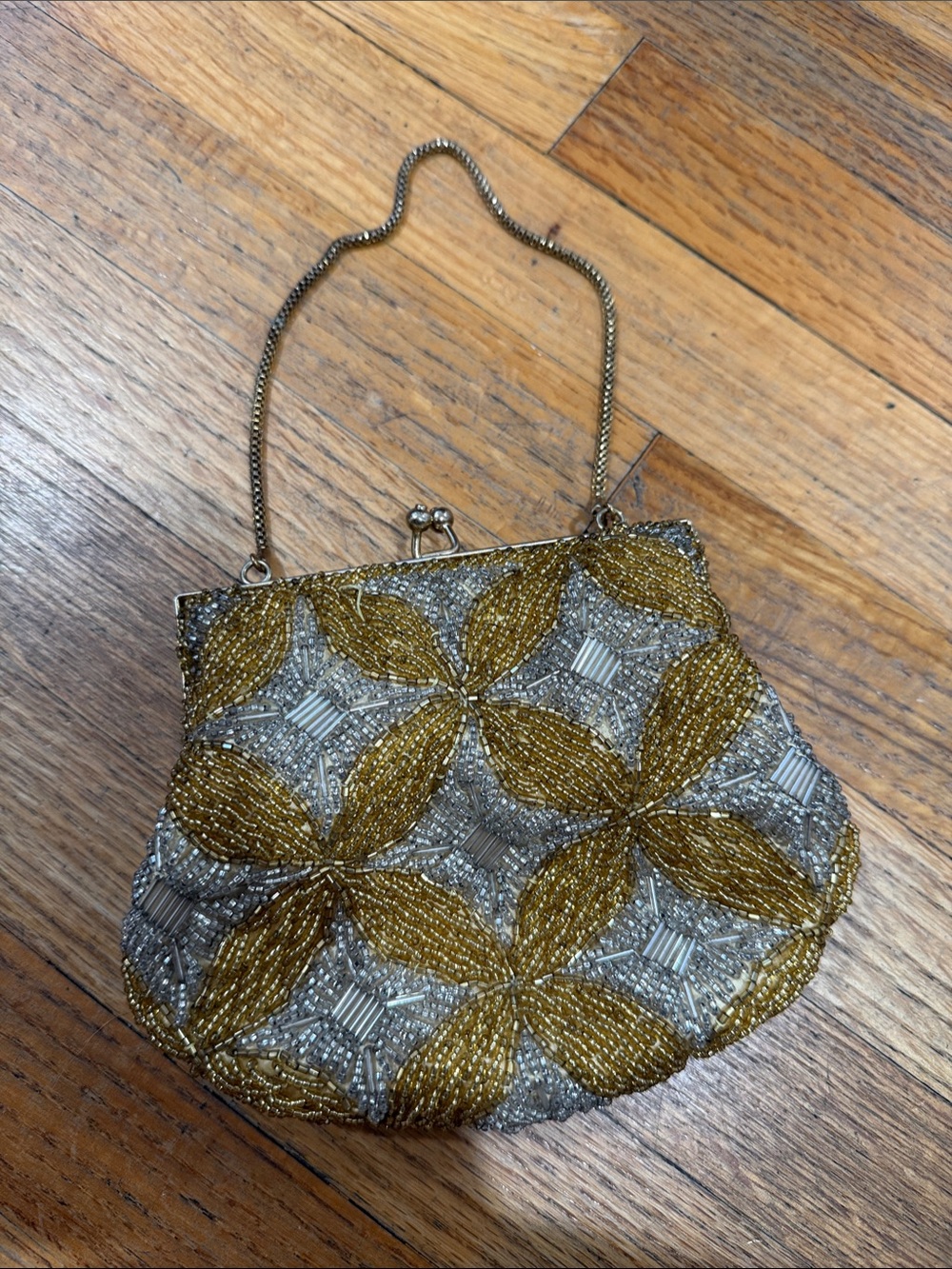 Vintage Gold and Silver Beaded Evening Clutch